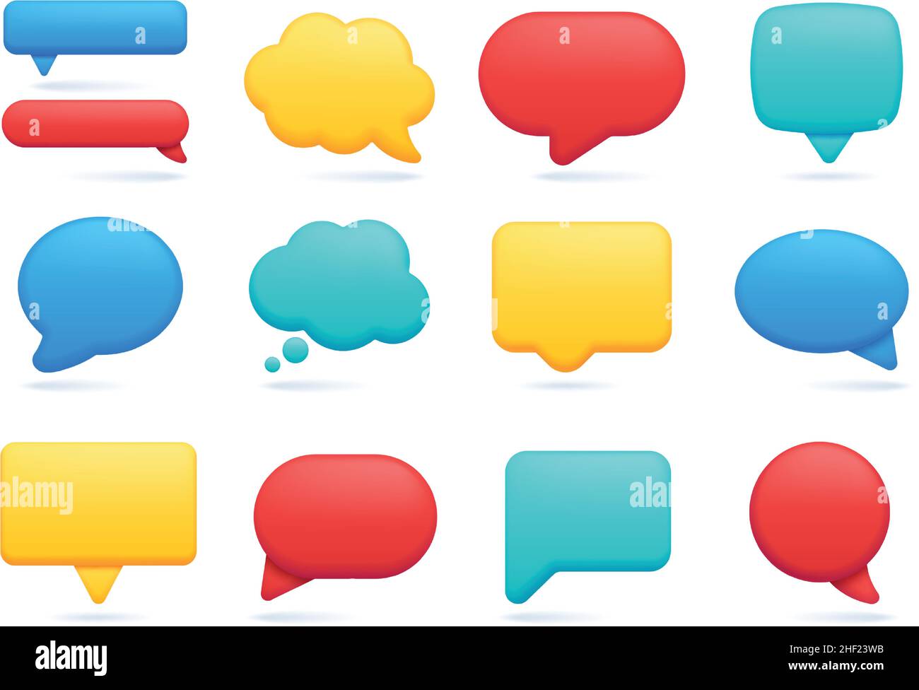 3d icona a forma di fumetto vocale, messaggio chat vuoto o commento. Fumetto di discussione e pensiero realistico, notifica di testo dei social media bolle vettore set. Fumetti per discussioni o conversazioni online Illustrazione Vettoriale