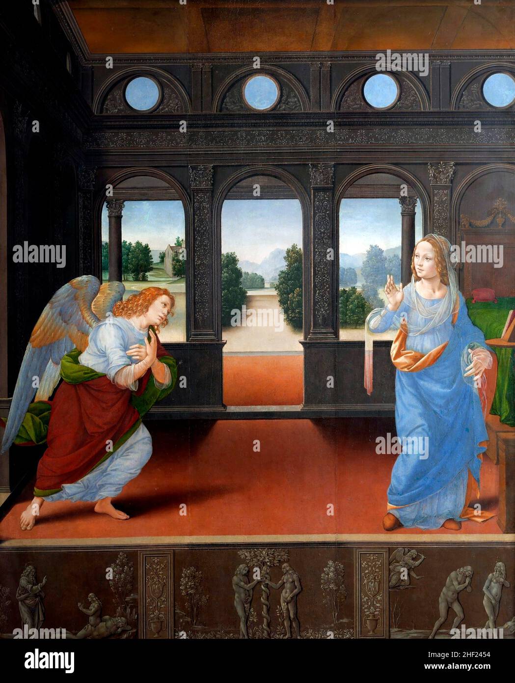 Annunciazione di Lorenzo di Credi (c.1456–1537), tempera su legno, c.. 1480-90 Foto Stock
