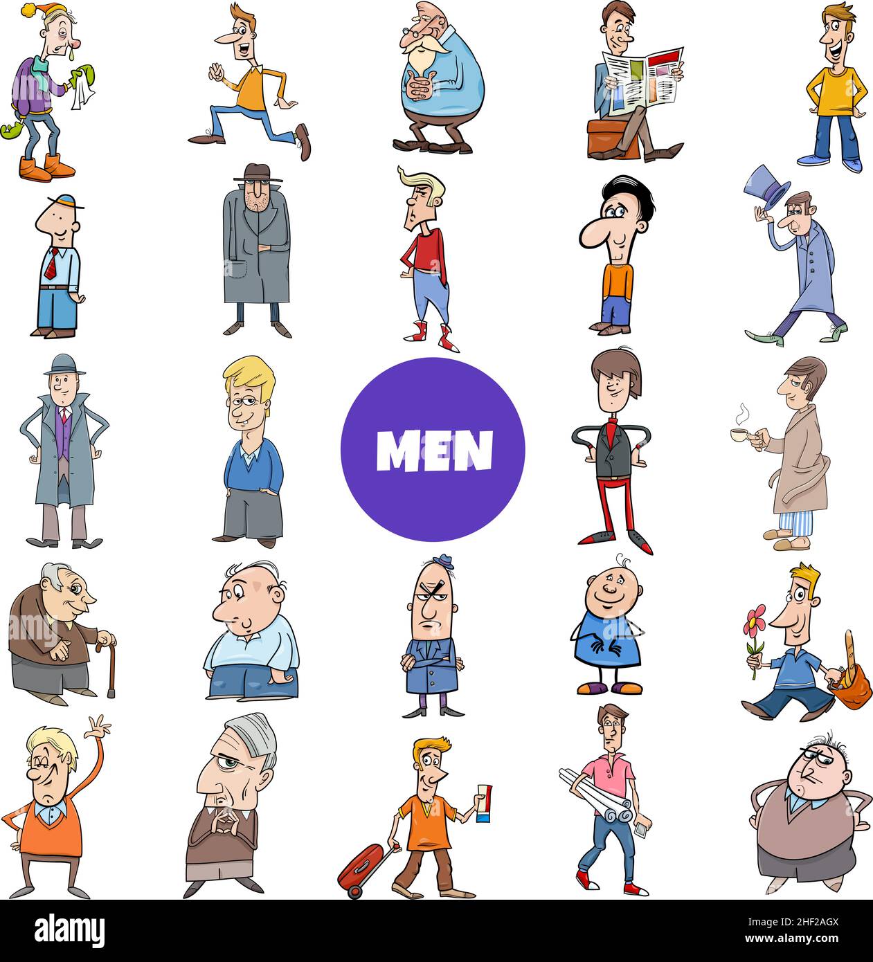 Illustrazione di fumetto di personaggi divertenti uomini set Illustrazione Vettoriale