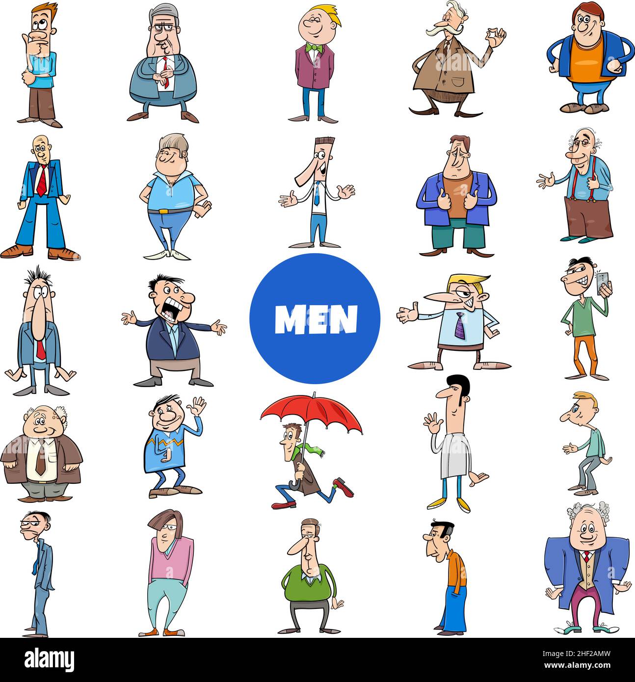 Illustrazione cartoon di personaggi fumetti uomini grande set Illustrazione Vettoriale