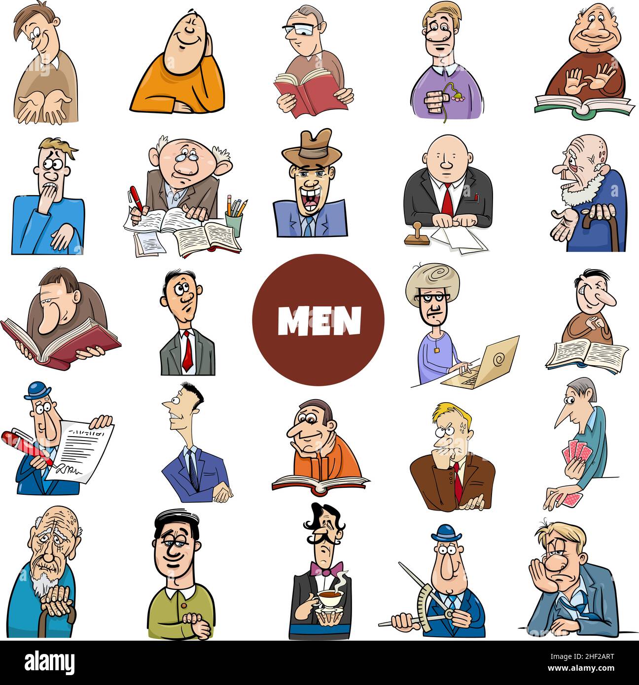 Illustrazione cartoon di uomini fumetti personaggi grande set Illustrazione Vettoriale