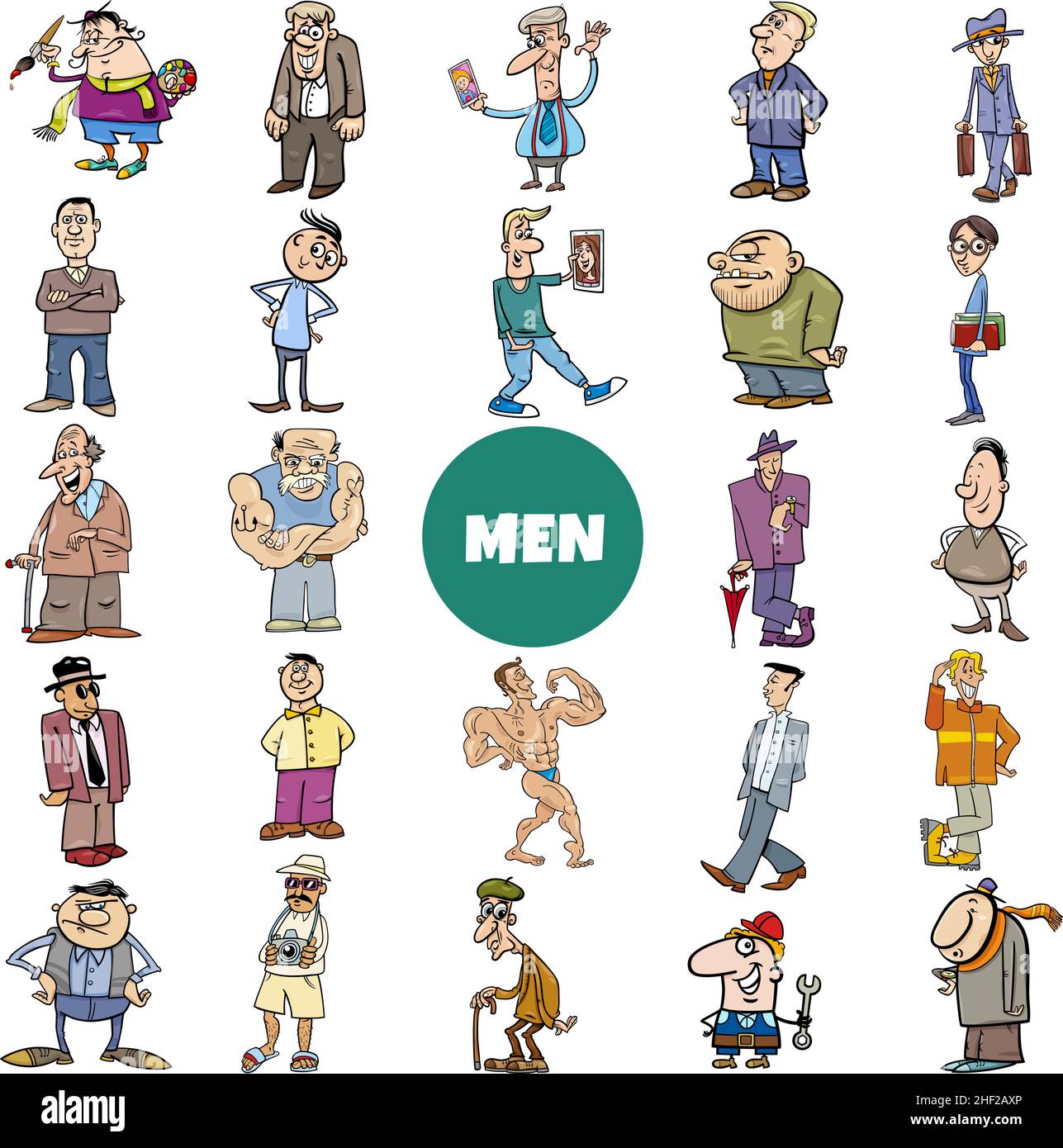 Illustrazione cartoon di uomini personaggi fumetto set Illustrazione Vettoriale