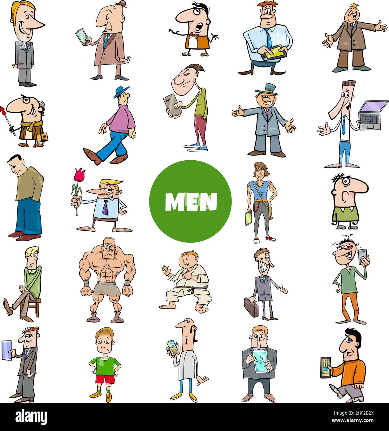 Illustrazione di cartoni animati di personaggi divertente uomo grande collezione Illustrazione Vettoriale