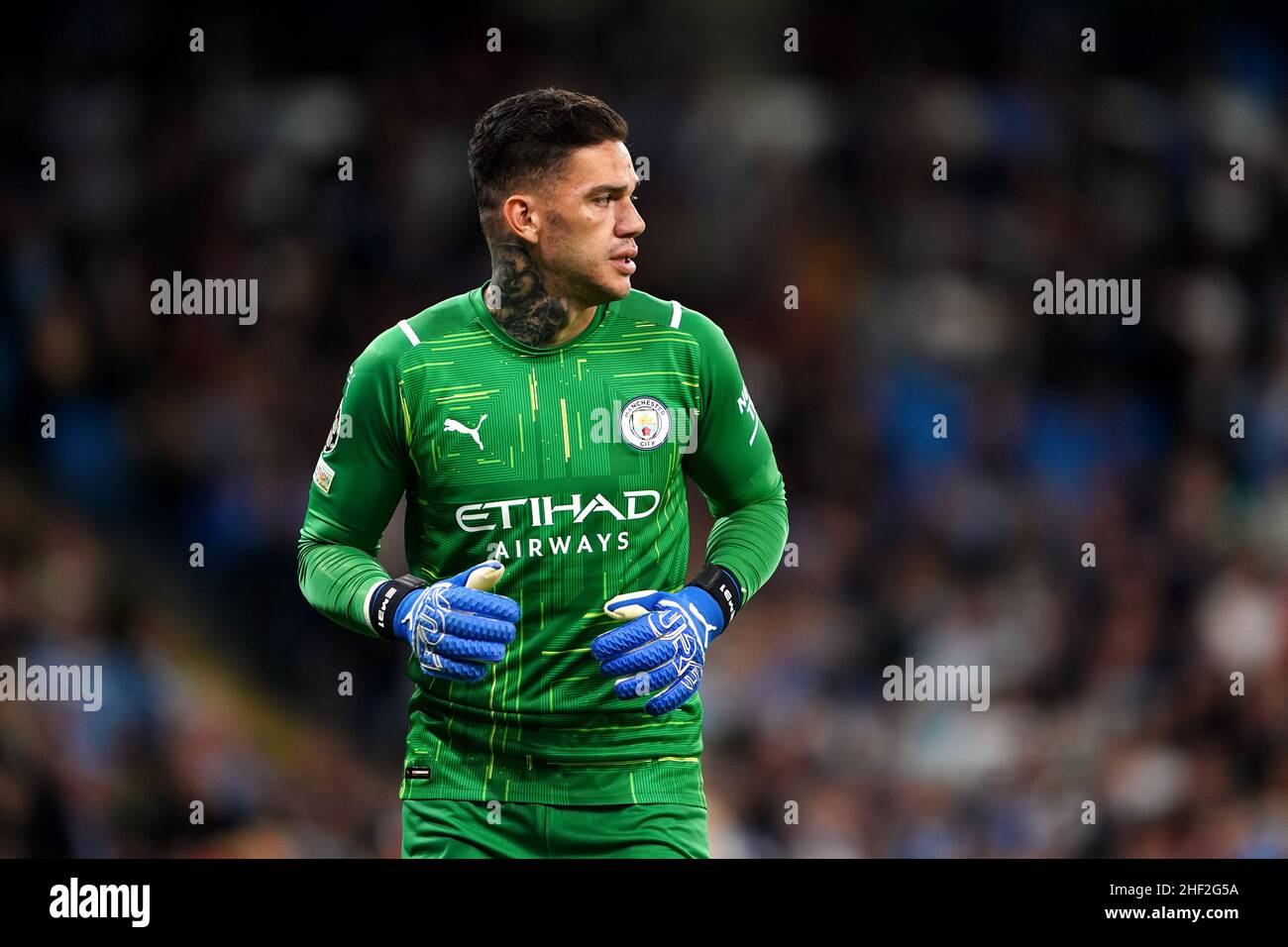Ederson di Manchester City durante la UEFA Champions League, il gruppo A all'Etihad Stadium di Manchester. Data foto: Mercoledì 15 settembre 2021. Foto Stock