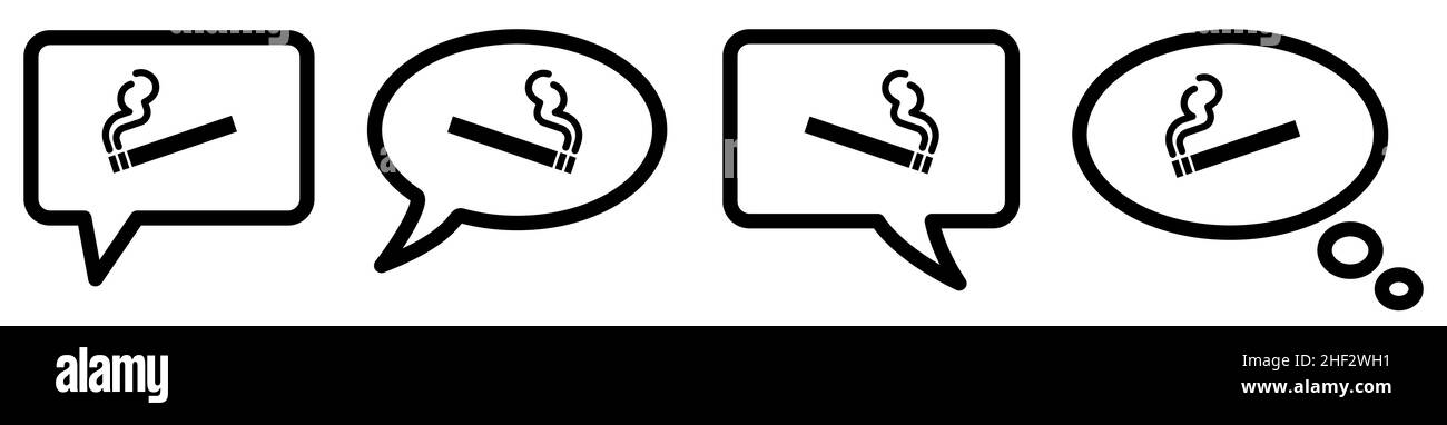 Icona sigaretta nel fumetto, versione diversa. Chiedi, parla o pensa al concetto di fumo Illustrazione Vettoriale