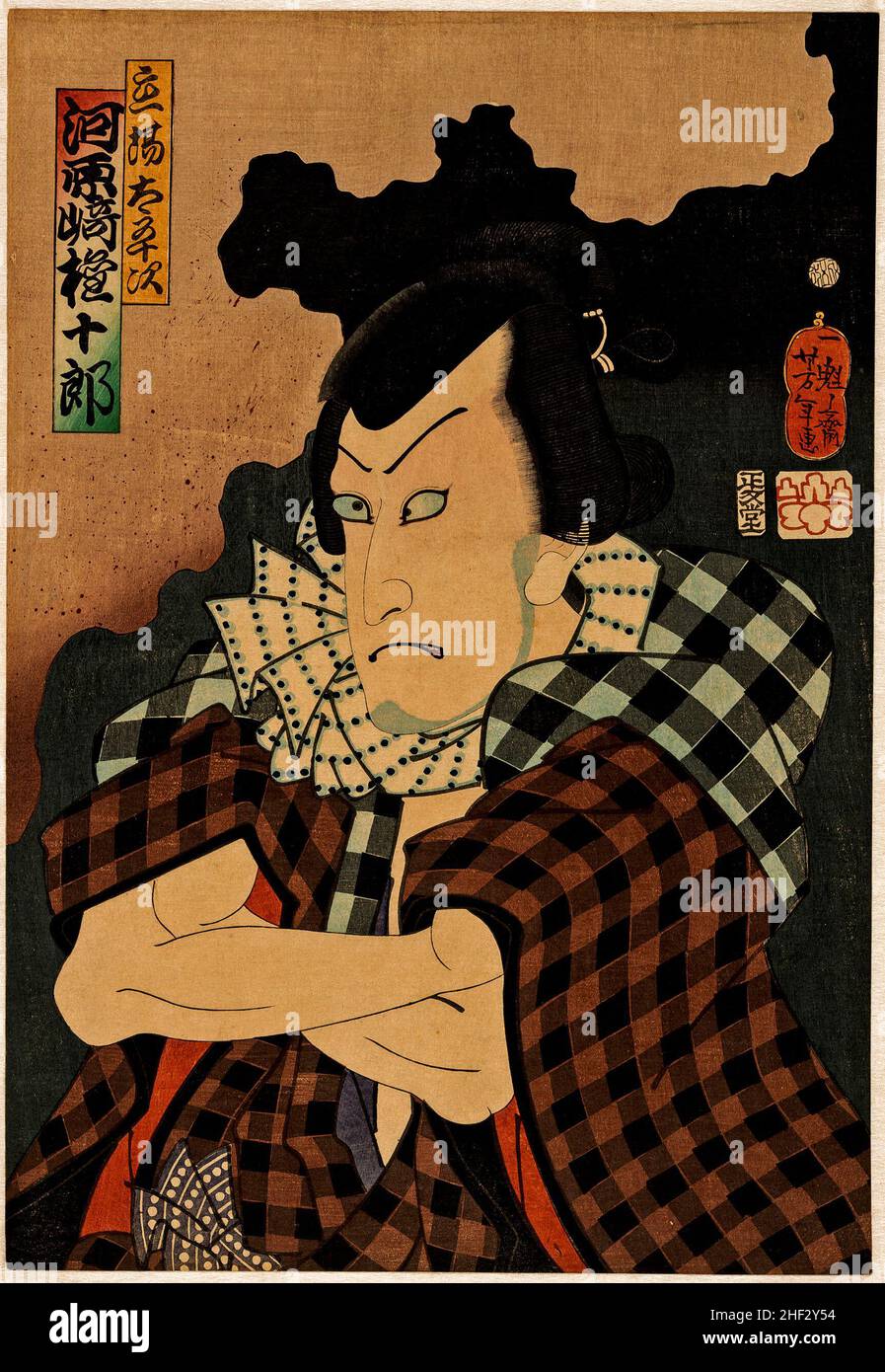 Kabuki attore come il cattivo Tateba no Taheji, Tsukioka Yoshitoshi, 1862 Foto Stock