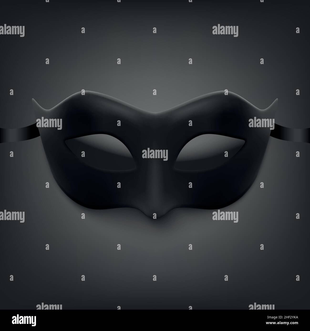 Vector 3D Realistic Black Carnival Face Mask for Party Decoration, Masquerade Closeup. Modello di maschera di disegno per uomo o donna. Carnevale, Party Illustrazione Vettoriale