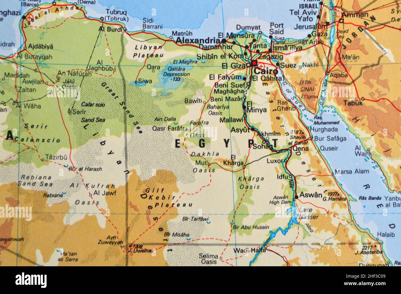 Una mappa dell'Egitto che mostra le principali città Foto Stock