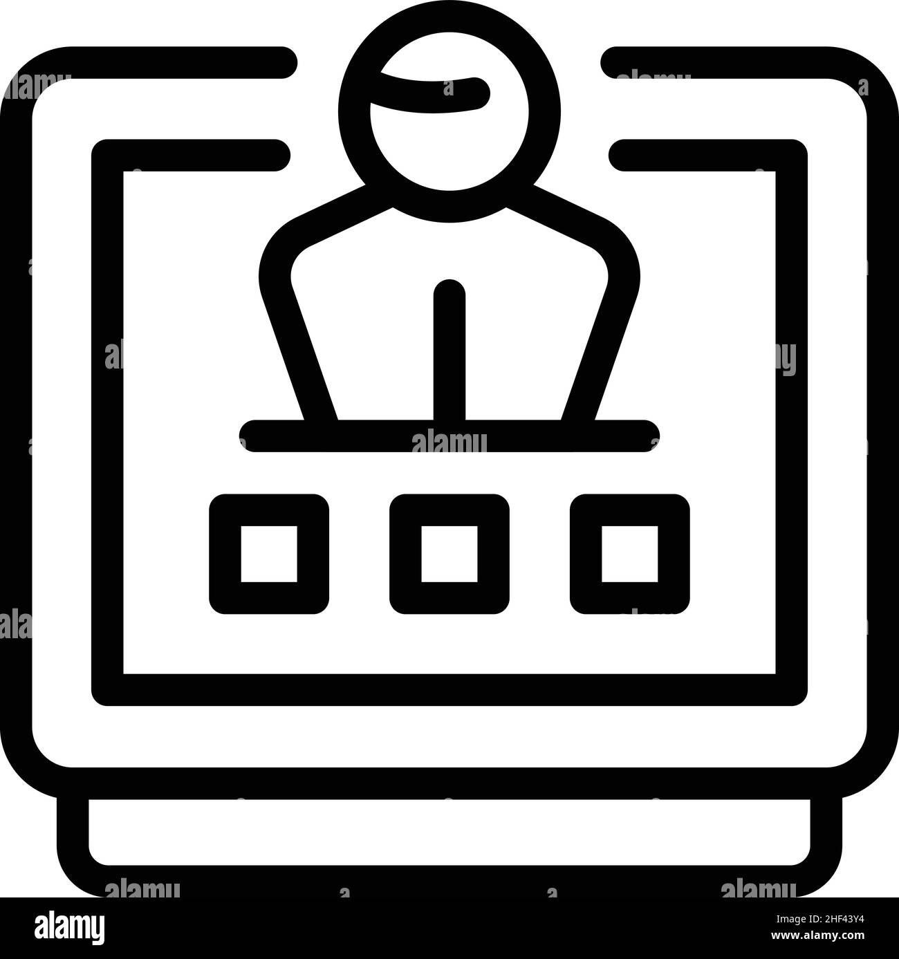 Vettore contorno icona classe virtuale. Apprendimento tramite computer. Formazione online Illustrazione Vettoriale