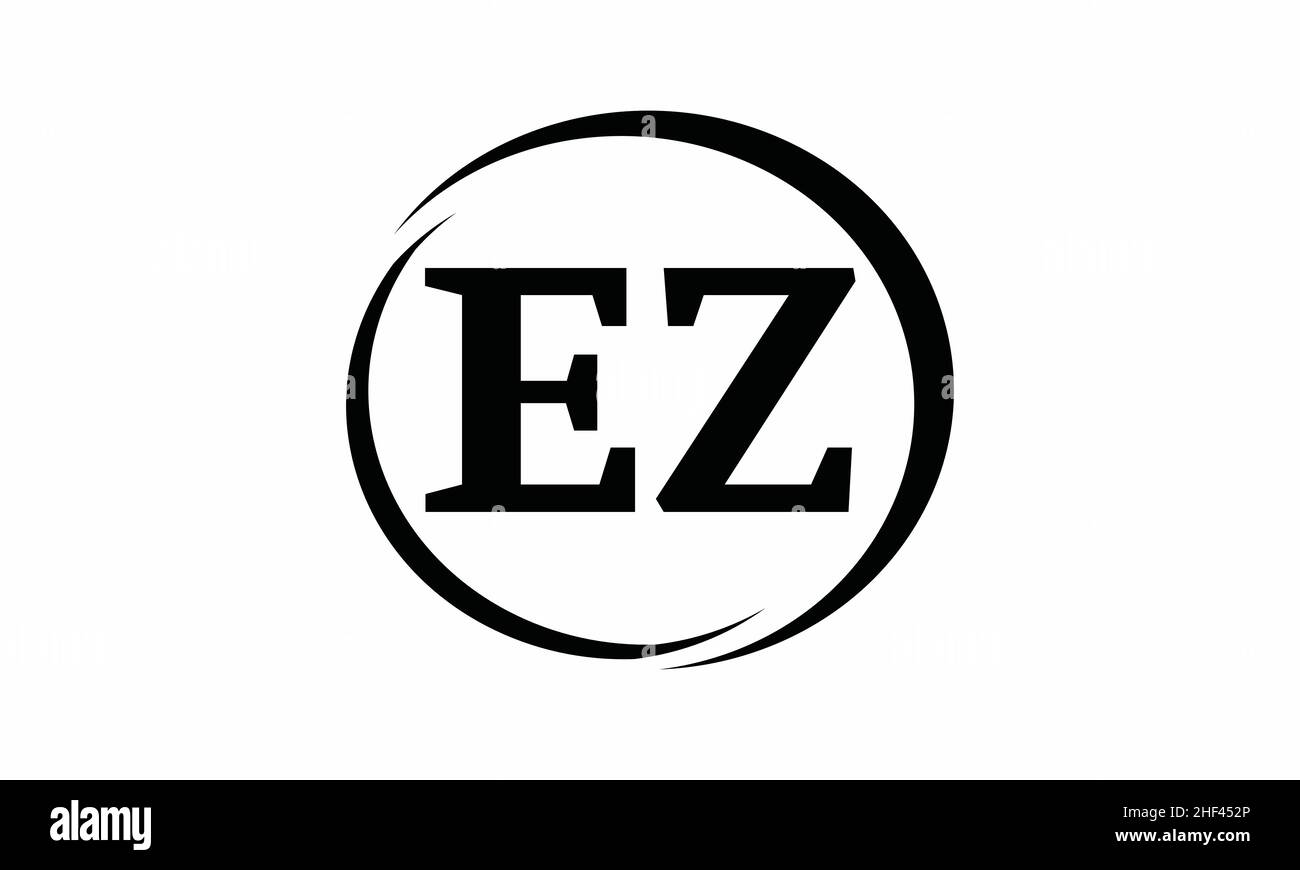 lettera iniziale ez, ze cerchio collegato logo in lettere minuscole nero Illustrazione Vettoriale