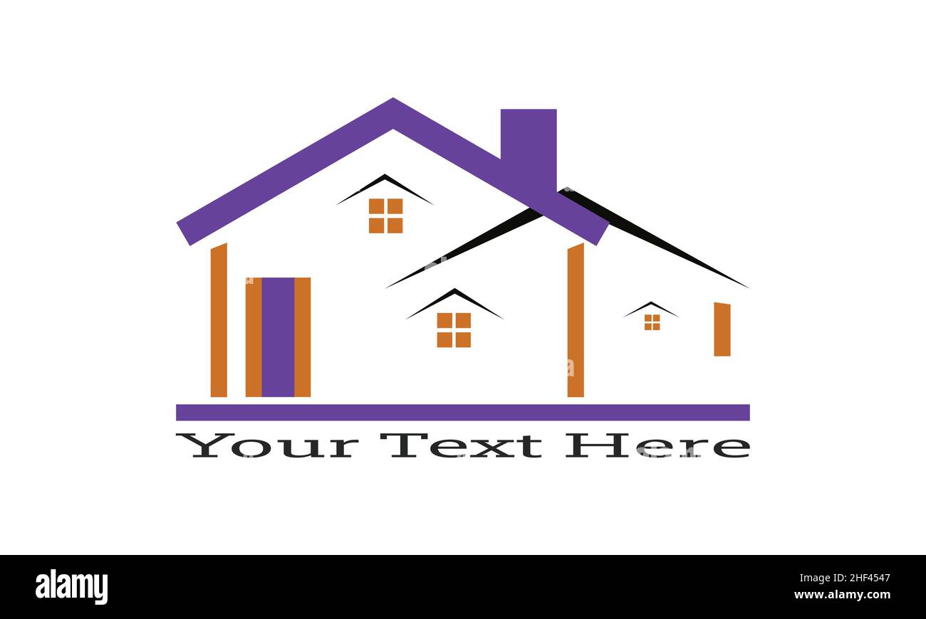 Vendita, casa con finestre e porte logo vettoriale simbolo design. Splendidi logo creativi Illustrazione Vettoriale