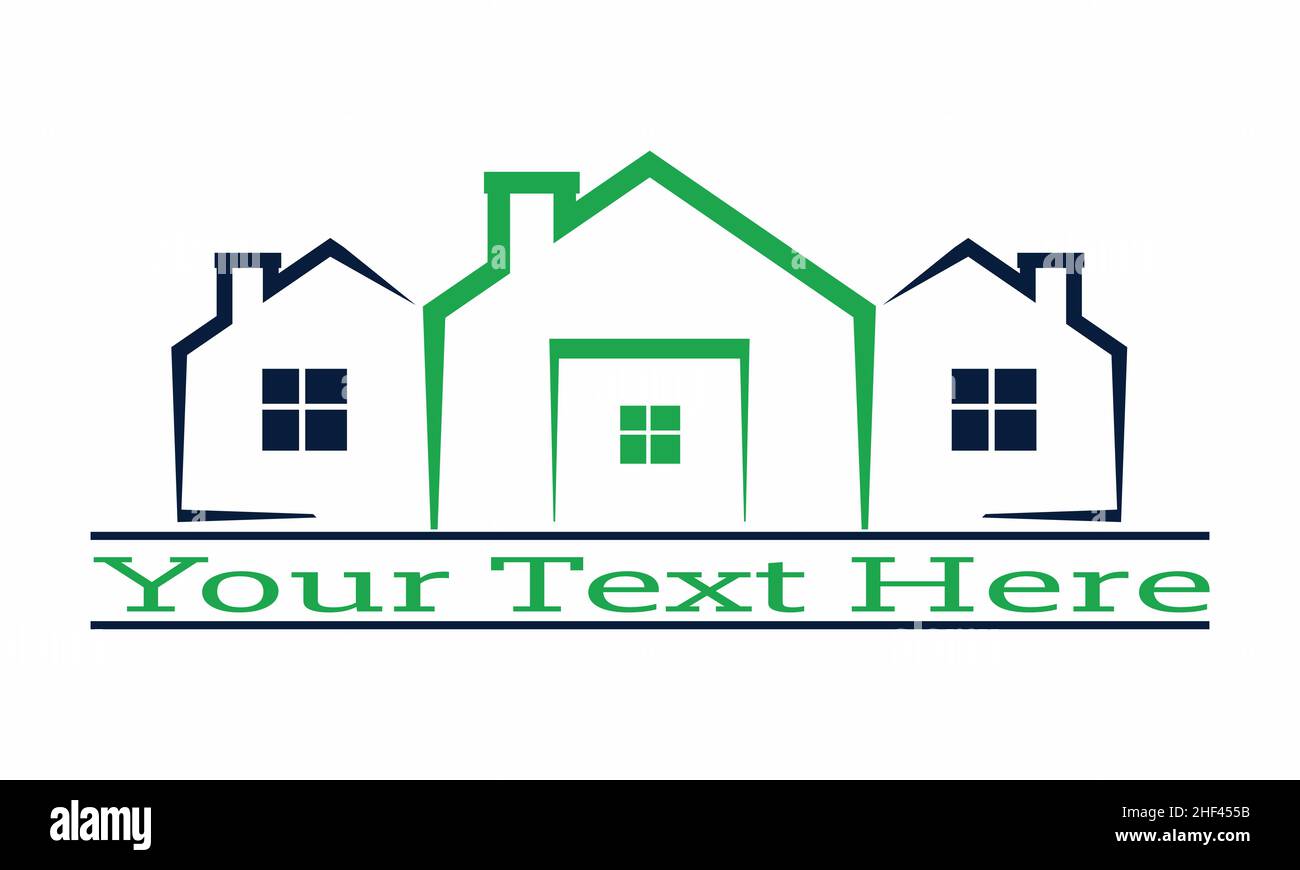 Vendita, casa con finestre e porte logo vettoriale simbolo design. Splendidi logo creativi Illustrazione Vettoriale