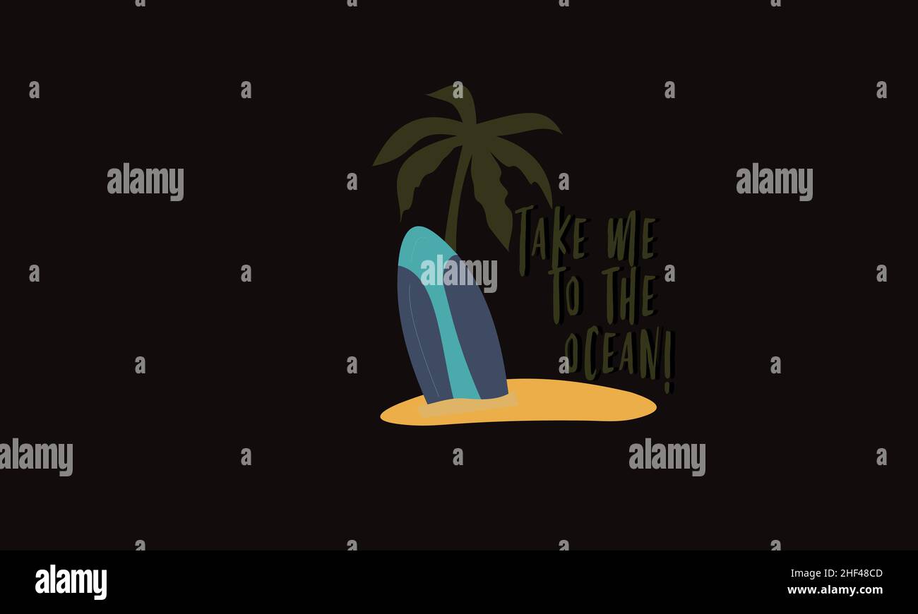 mi prenda al modello del vettore di testo del monogramma della palma della tavola da surf dell'oceano Illustrazione Vettoriale