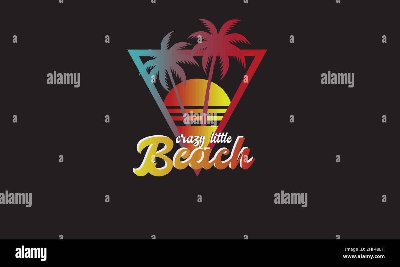 crazy piccola spiaggia palme monogramma testo modello vettoriale Illustrazione Vettoriale