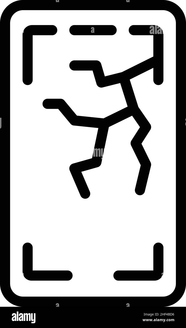 Vettore del contorno dell'icona dello smartphone rotto. Incrinatura dello schermo. Display del telefono Illustrazione Vettoriale