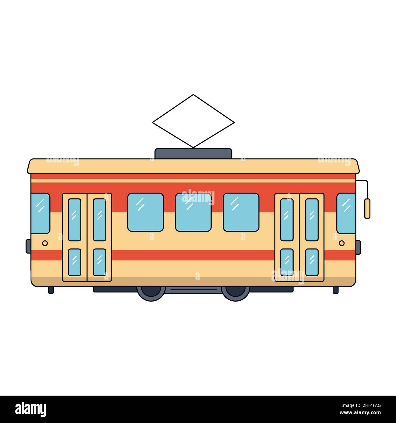 Tram rosso della città. Trasporto terrestre urbano. Illustrazione vettoriale con linea piatta su sfondo bianco isolato. Illustrazione Vettoriale