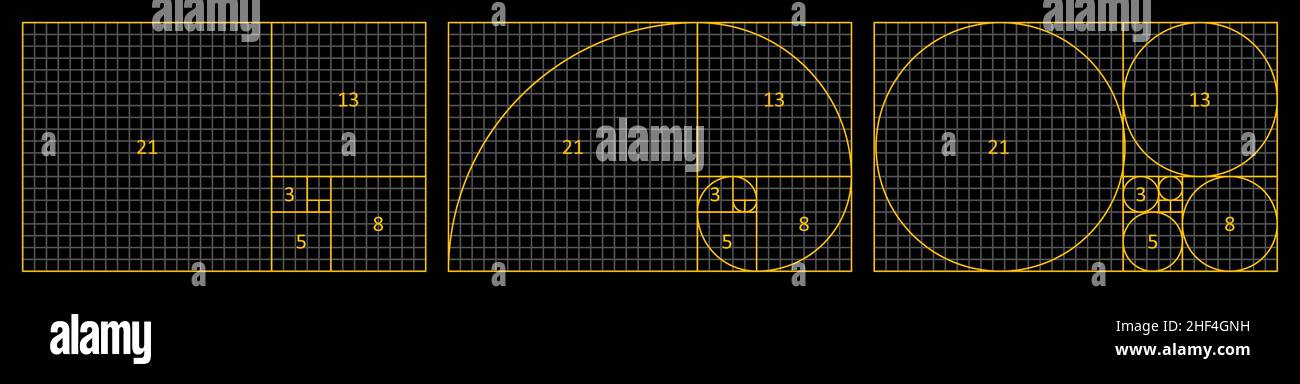 Golden ratio Fibonacci set. Illustrazione Vettoriale
