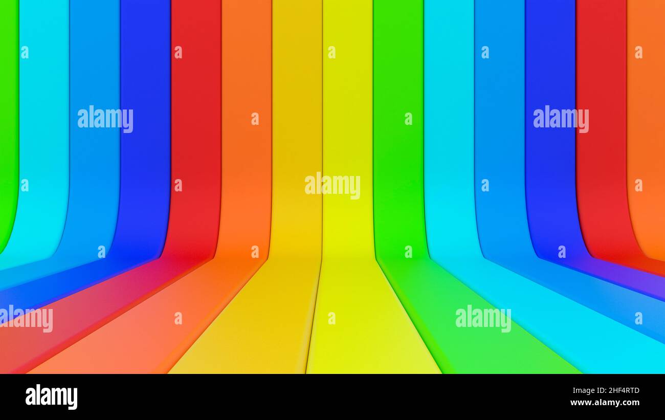Tavole curve multicolore 3D strisce o assi di fondo Foto Stock