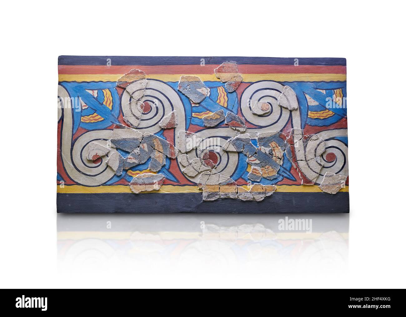 Affresco murale miceneo con spirali running e decorazioni in loto dal Palazzo di Micene, zona pithos, 1500-1400 a.C. Micene. Micene archeologica Foto Stock