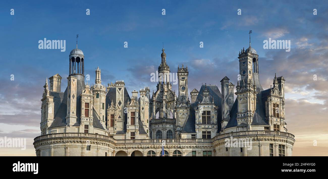 Il Château de Chambord, Centre-Val de Loire, un castello rinascimentale francese (1519-1547). Chambord è il Château più grande della Valle della Loira; era Foto Stock