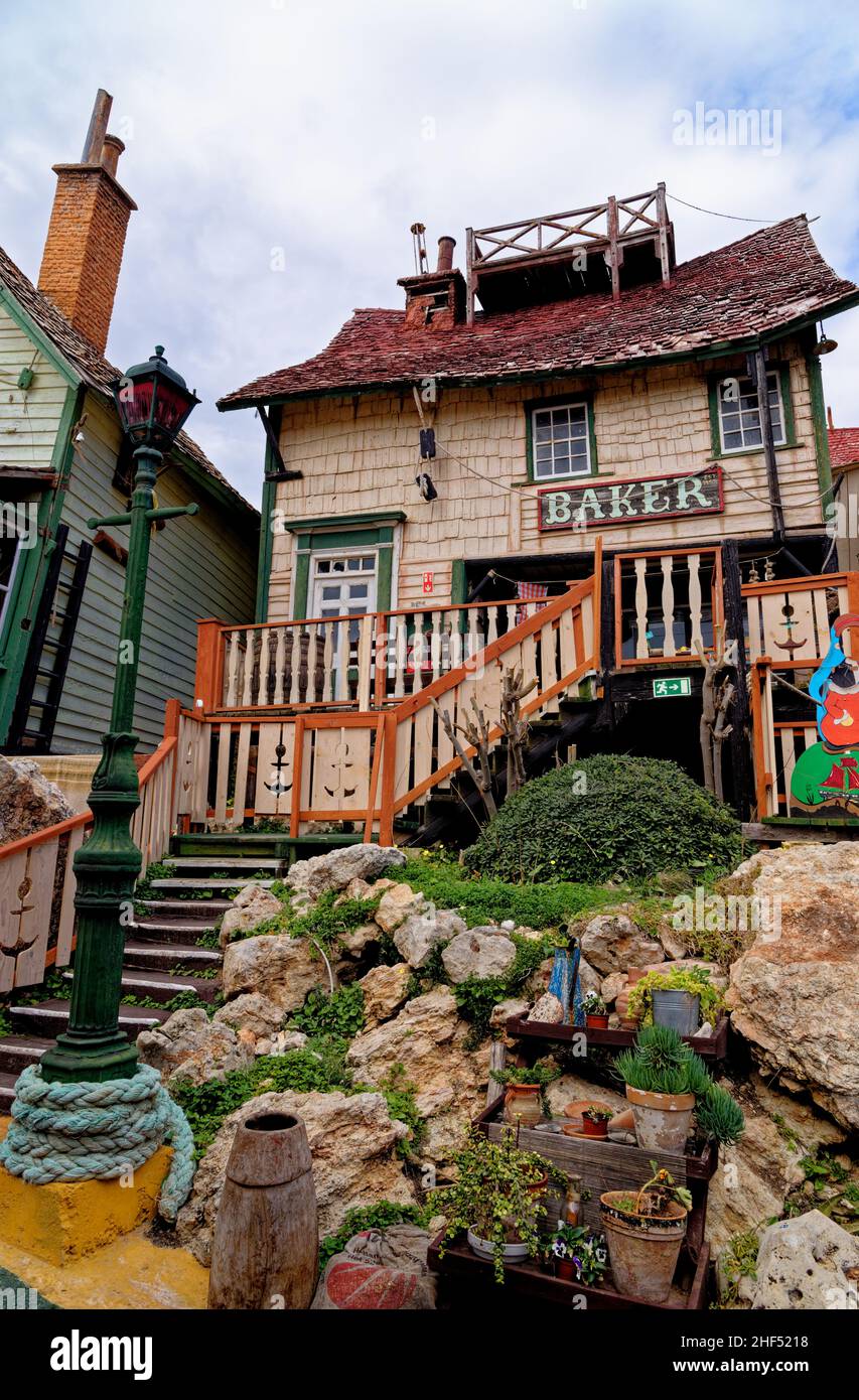 Malta - Popeye Village a Anchor Bay - Sweethaven Village. 1st del febbraio 2016 Foto Stock
