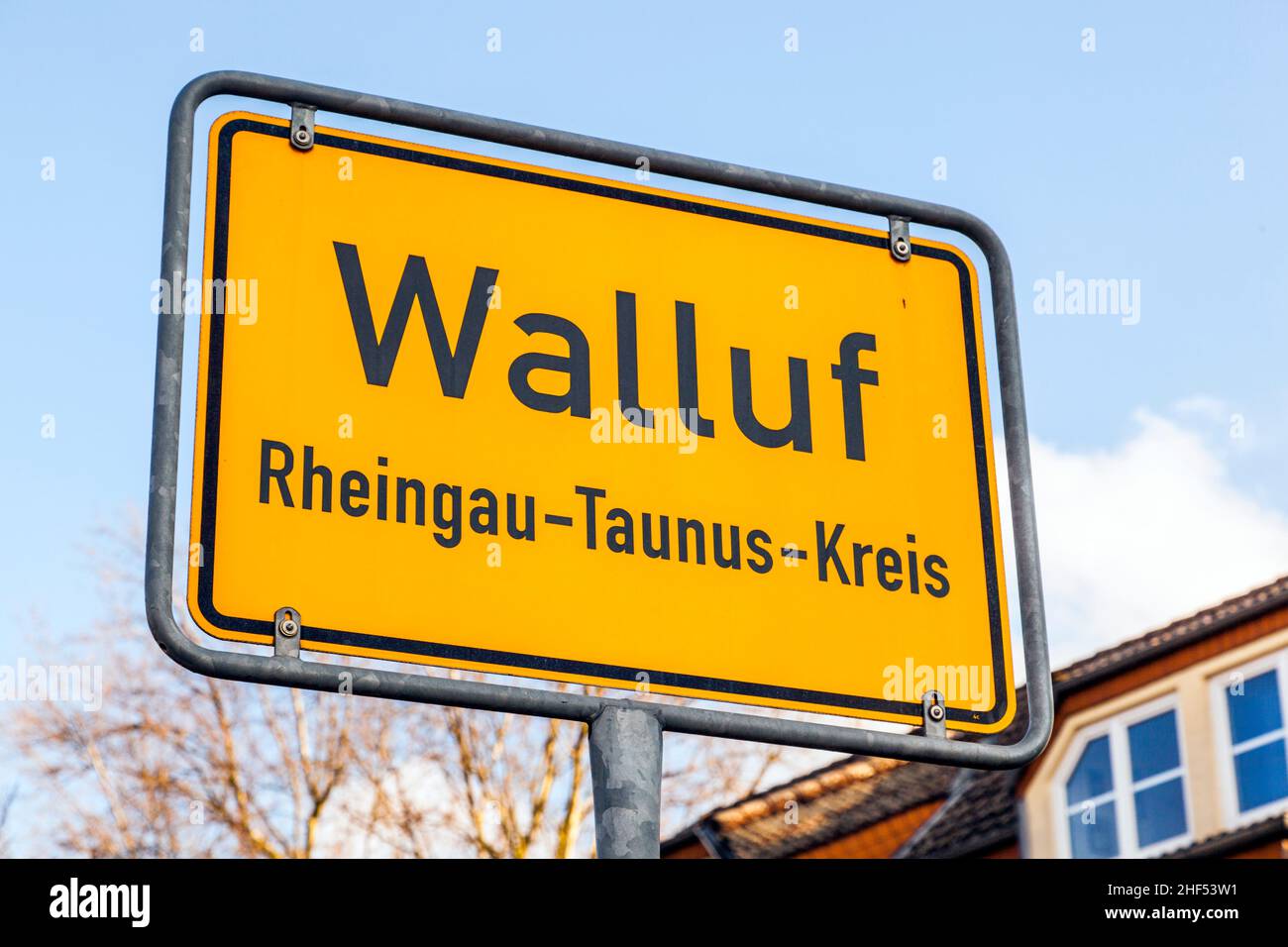 Cartello City Limit Walluf - segnaletica - Germania Foto Stock
