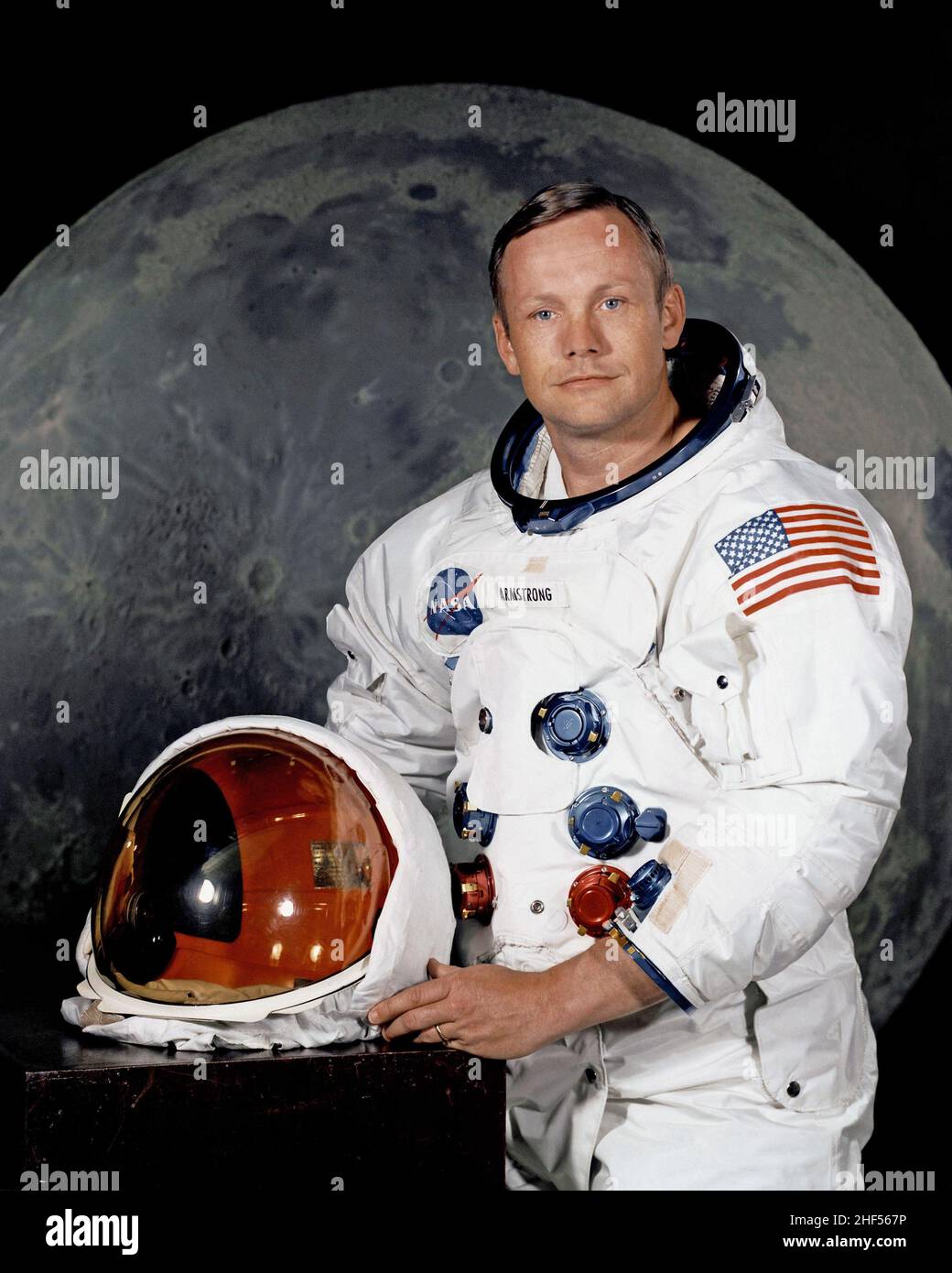Neil Armstrong 1969, foto ufficiale del primo uomo sulla luna. Foto Stock