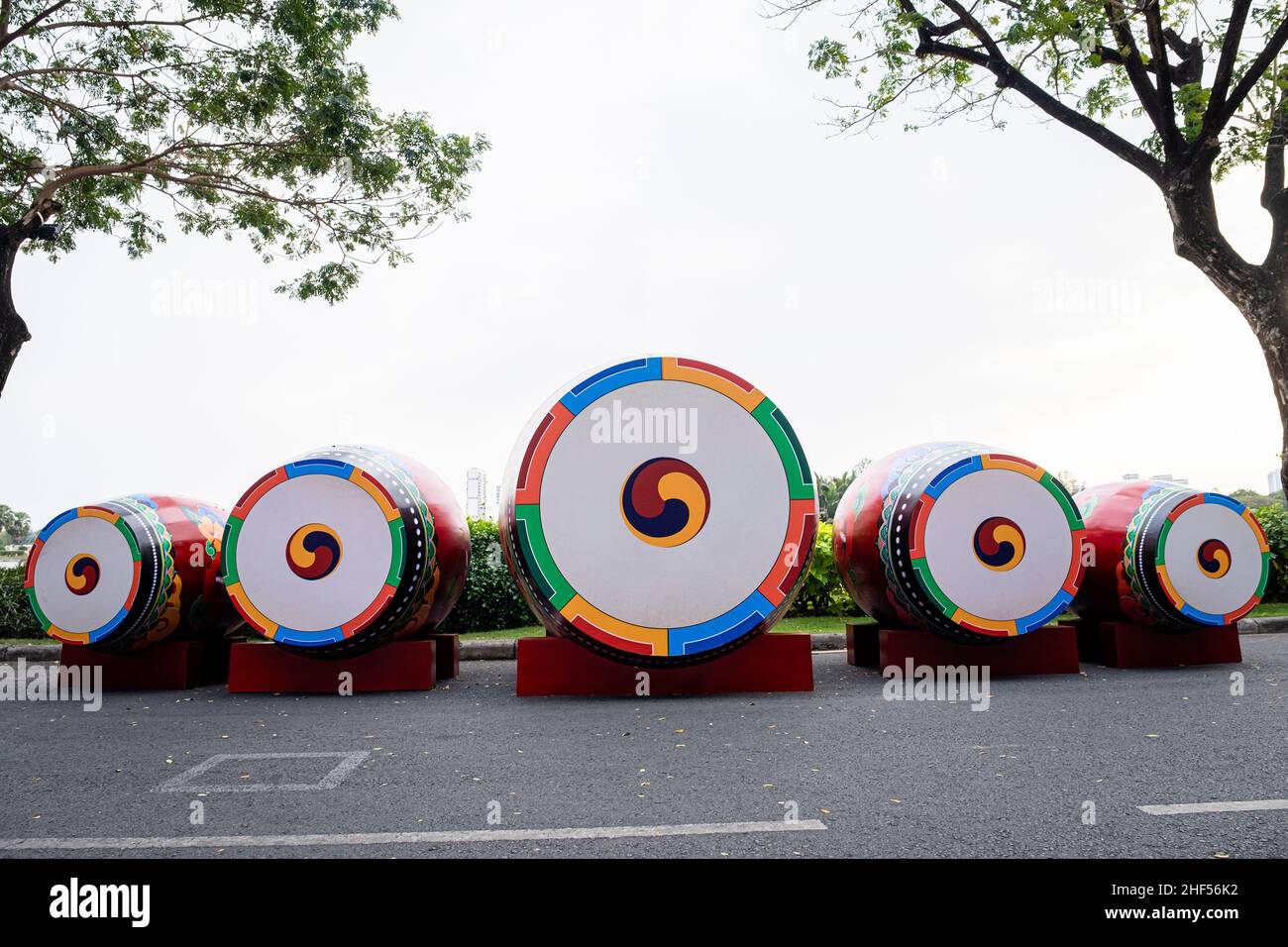 yin e yang drum ambientato nel nuovo anno di fiera in Vietnam Foto Stock