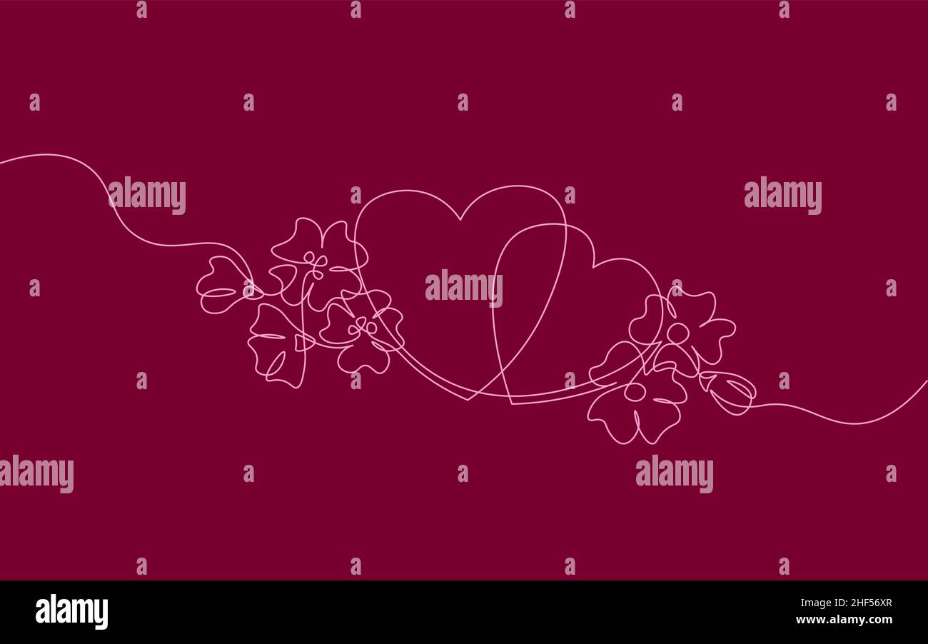 Due cuori amore romantica singola linea continua art. La passione di heartbeat data rapporto giovane silhouette concept design di uno schizzo schizzo Illustrazione Vettoriale