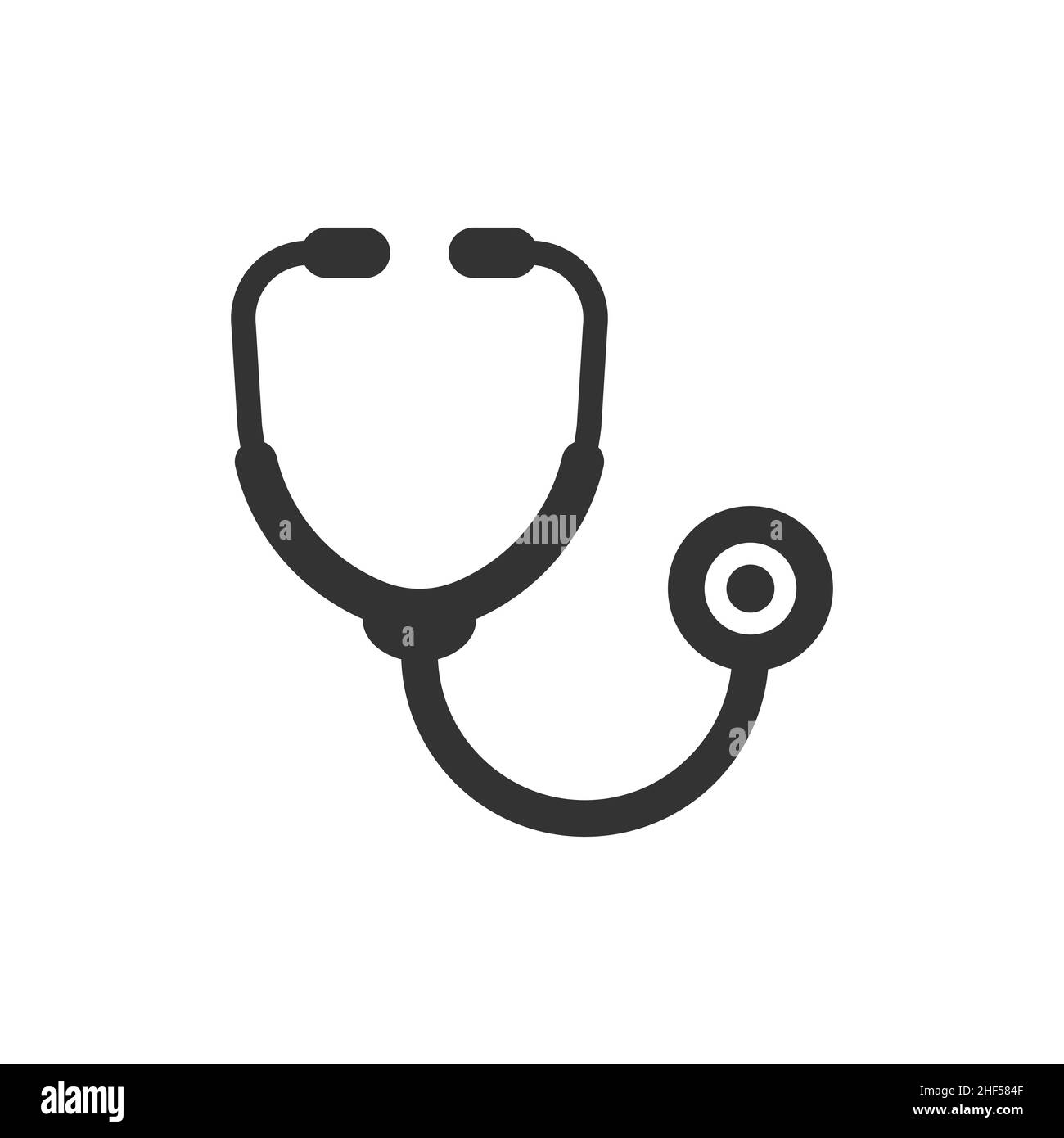 Icona stetoscopio in stile piatto. Illustrazione del vettore diagnostico cardiaco su sfondo isolato. Medicina segno di business concetto. Illustrazione Vettoriale