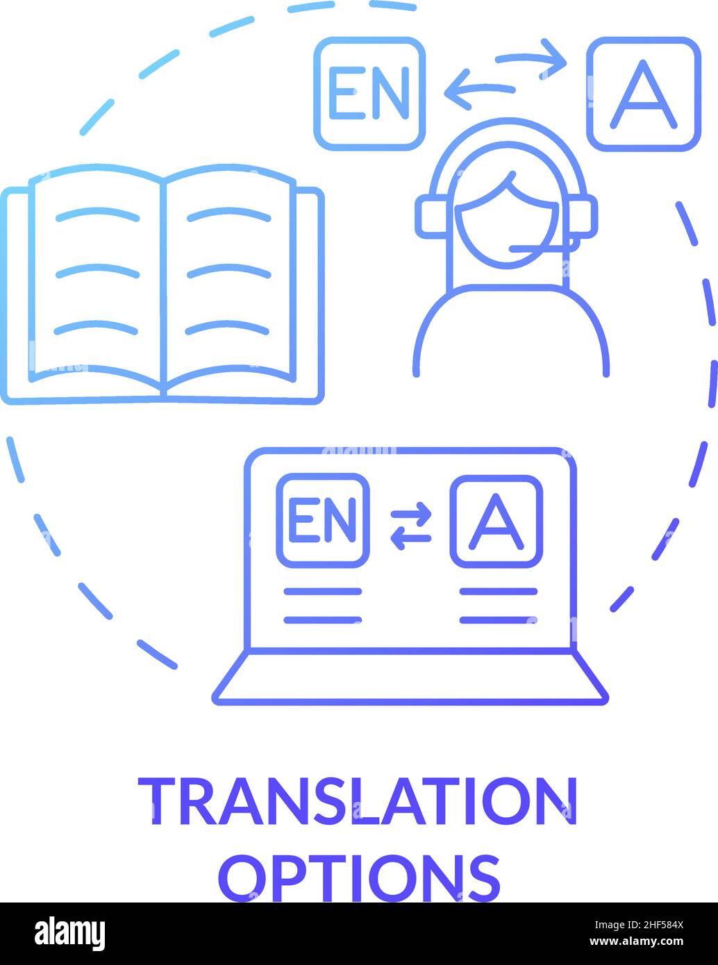 Icona di concetto gradiente blu dell'opzione di traduzione Illustrazione Vettoriale