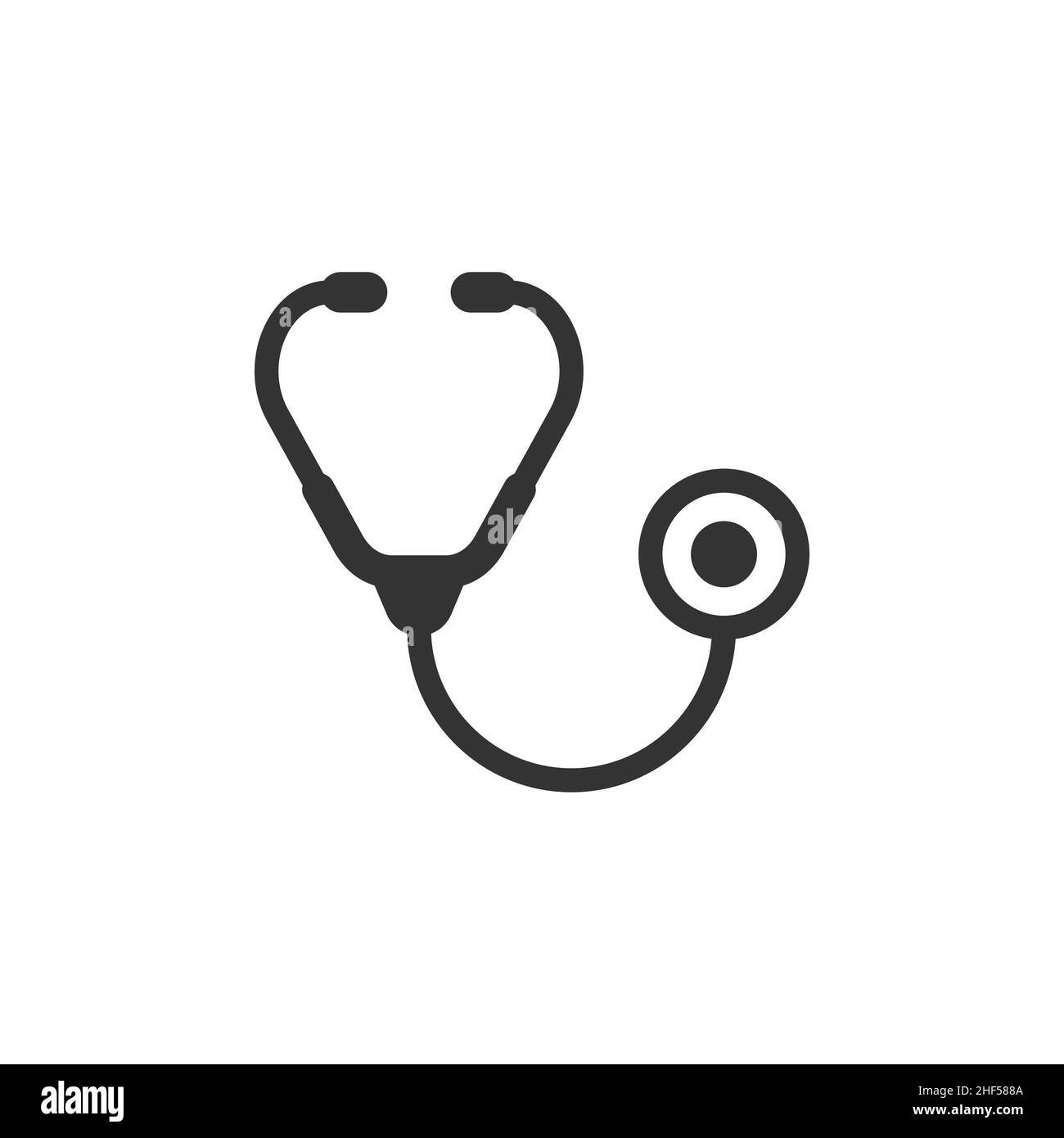 Icona stetoscopio in stile piatto. Illustrazione del vettore diagnostico cardiaco su sfondo isolato. Medicina segno di business concetto. Illustrazione Vettoriale