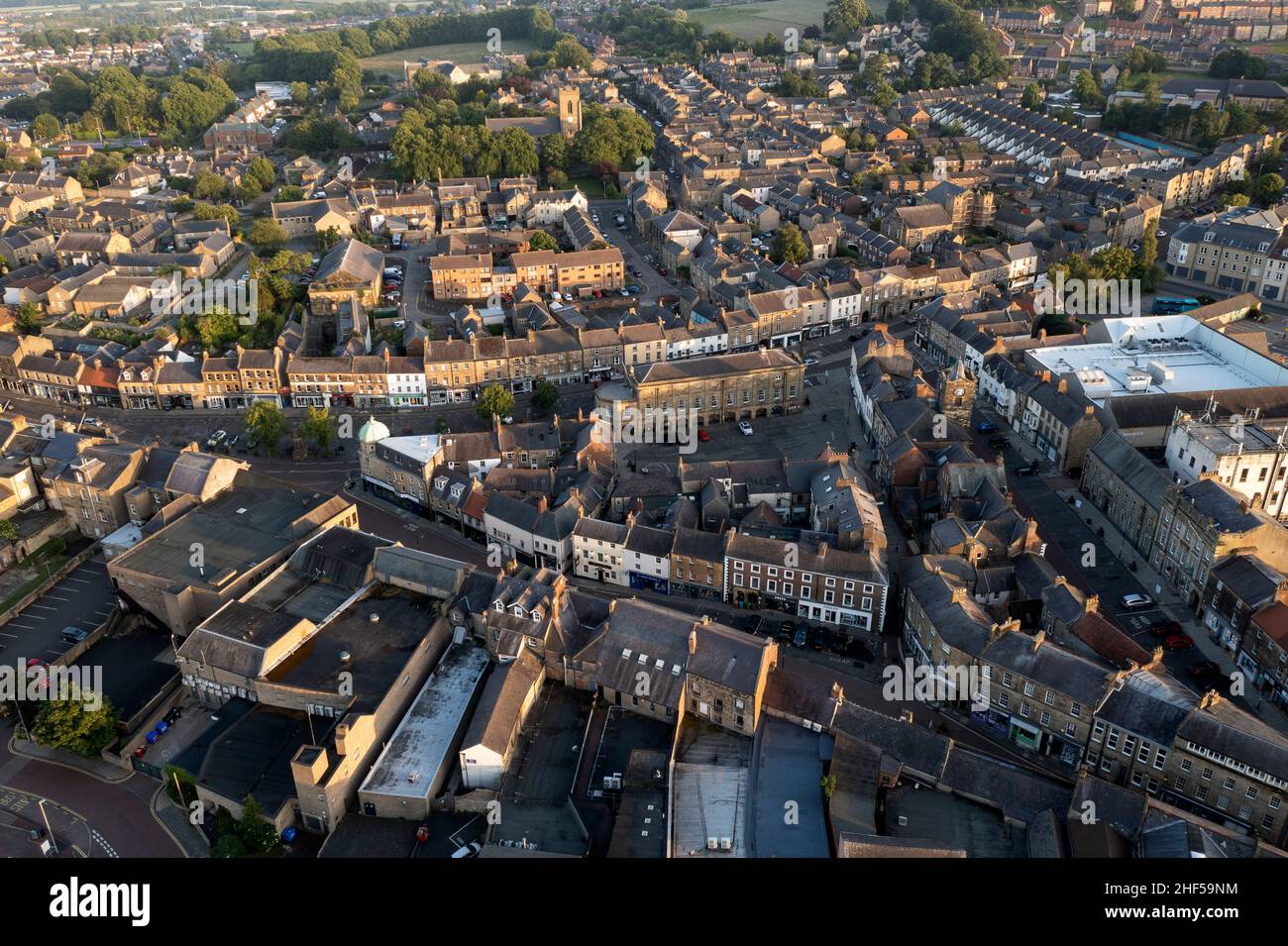 Alnwick Town Cwntre dall'aria, Northumberland Foto Stock