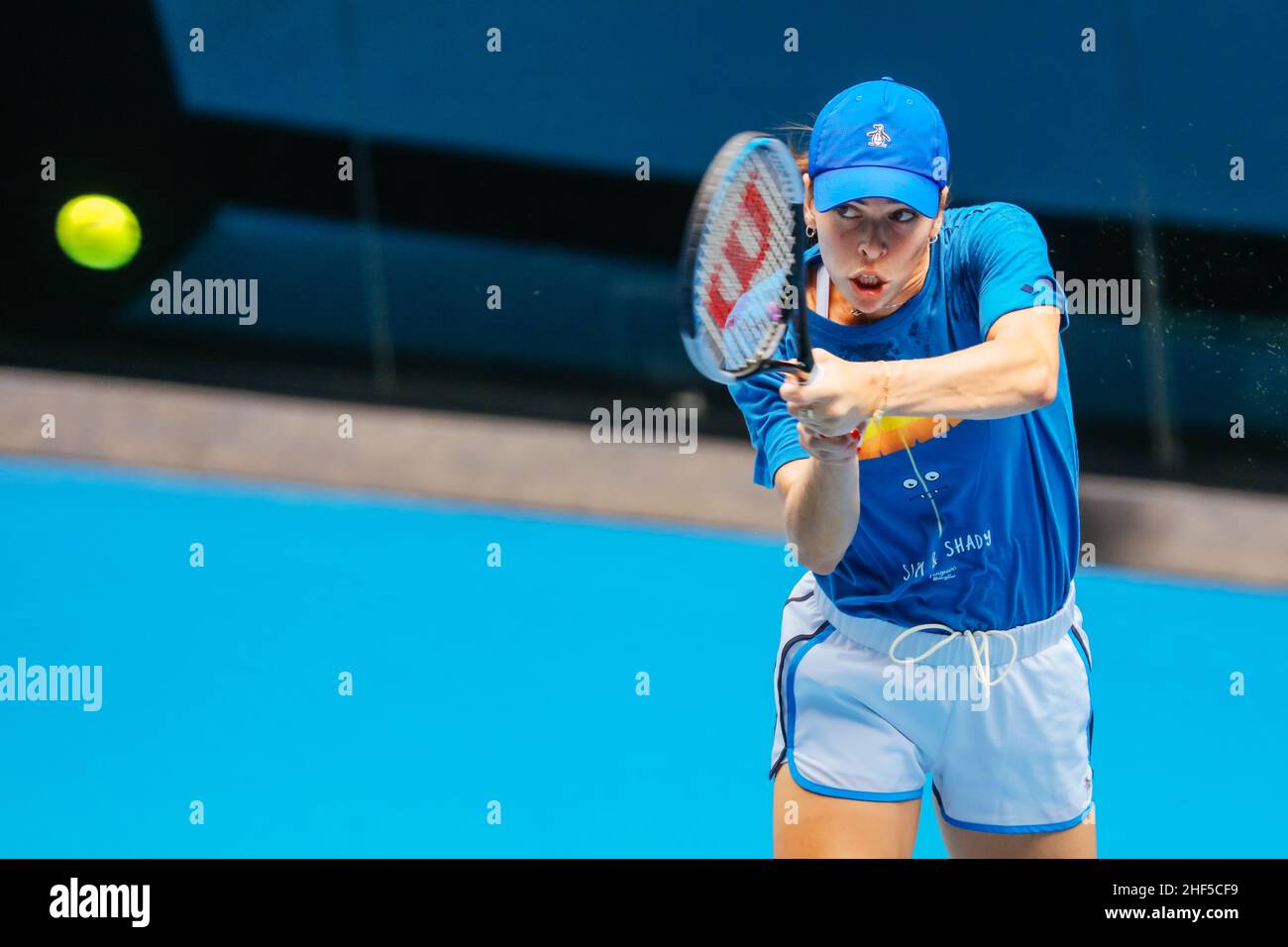 14 gennaio 2022: AJLA TOMLJANOVIC dell'Australia durante una sessione di prove in vista dell'Australian Open 2022 al Melbourne Park il 14 gennaio 2022 a Melbourne, Australia. (Credit Image: © Chris Putnam/ZUMA Press Wire) Foto Stock