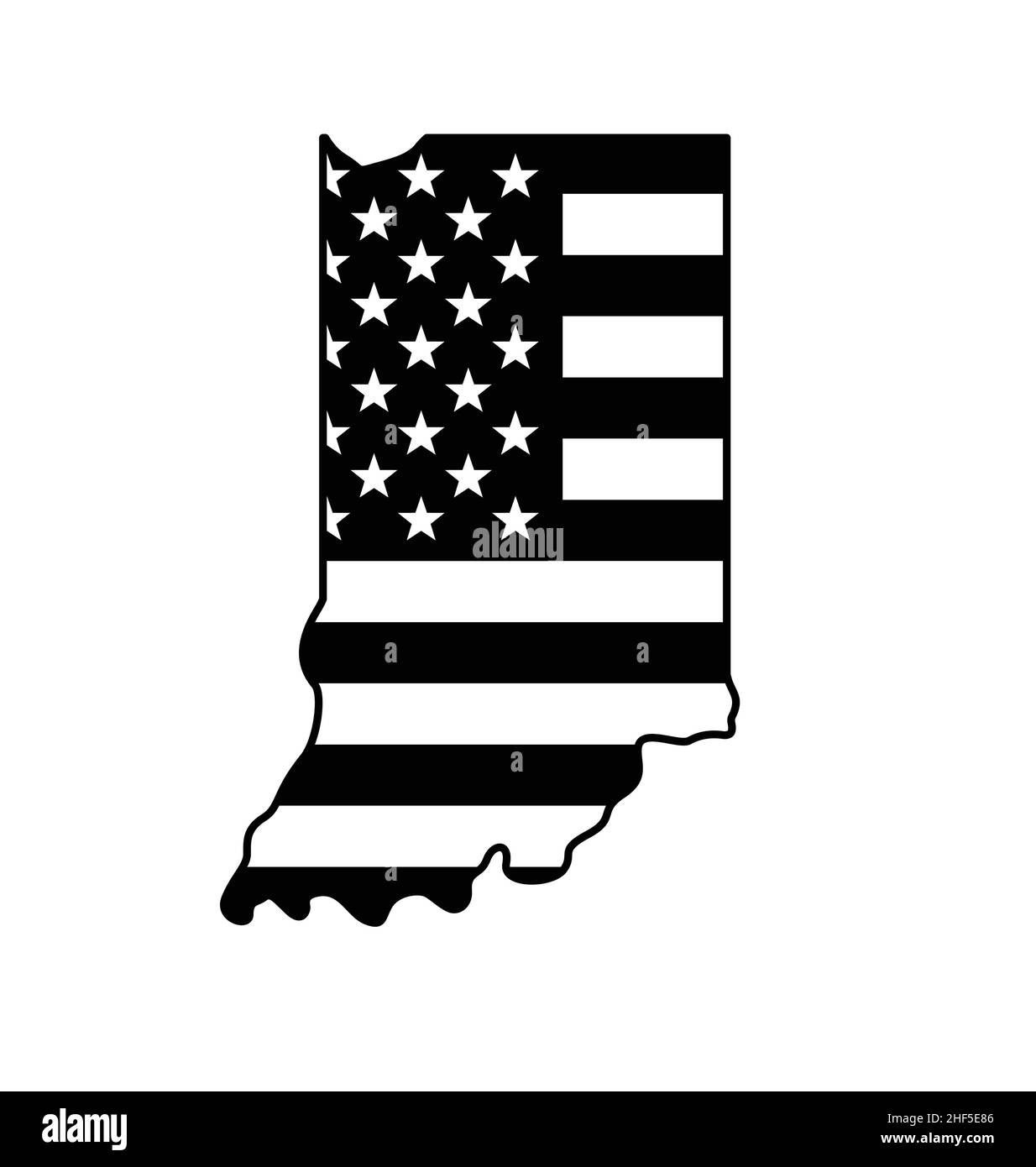 bandiera degli stati uniti in indiana mappa di stato forma nero e bianco icona simbolo vettore isolato su sfondo bianco Illustrazione Vettoriale