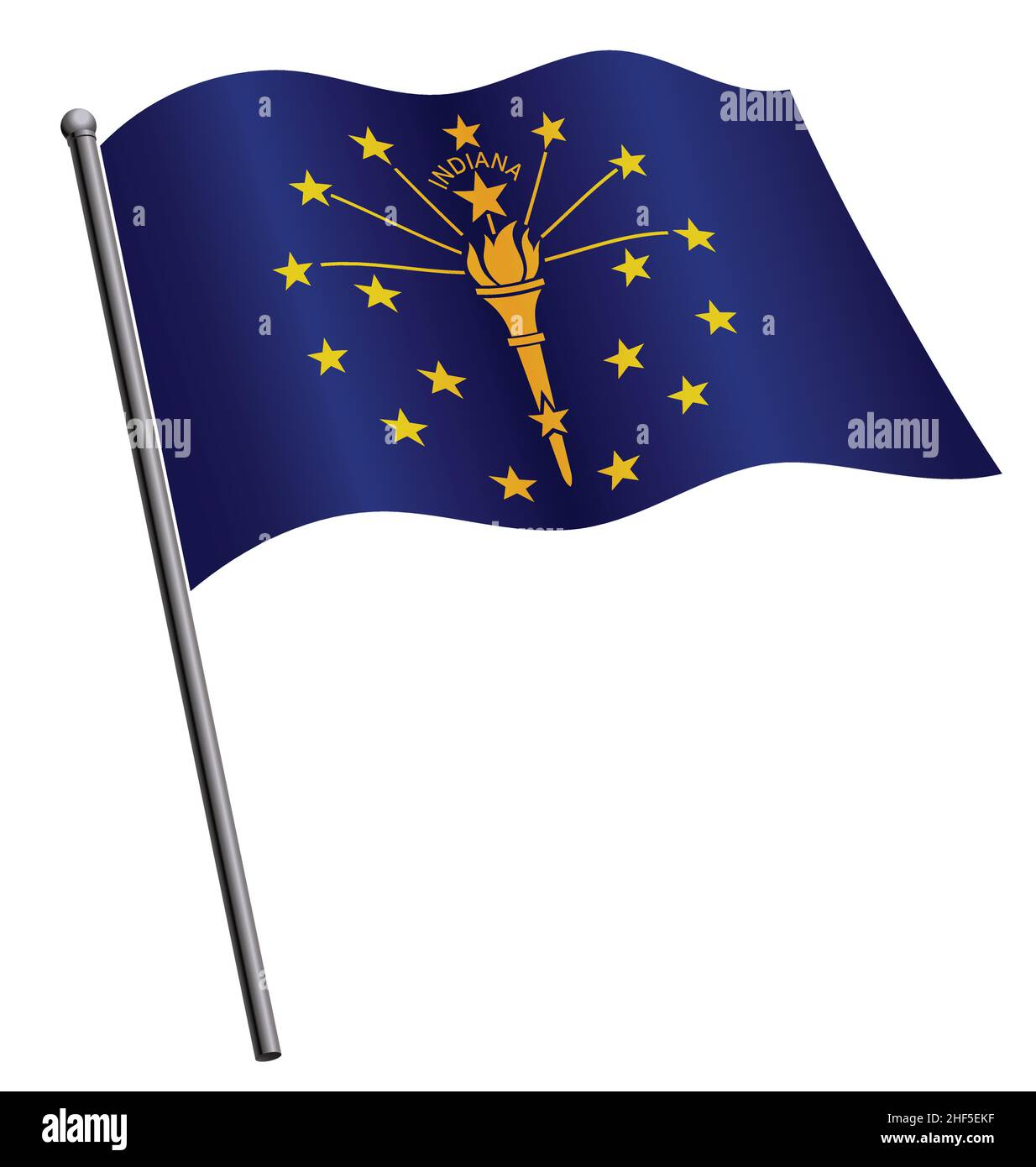 preciso corretto indiana in bandiera di stato che vola su flagpole vettore di seta isolato su sfondo bianco Illustrazione Vettoriale