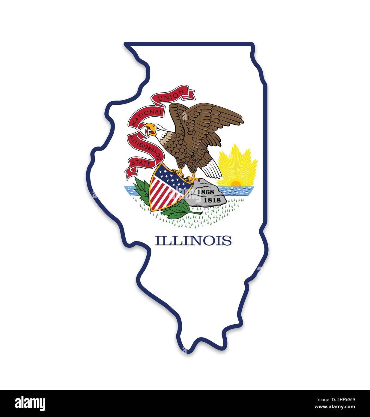 Illinois il flag nella forma della mappa di stato simbolo semplificato vettore USA isolato su sfondo bianco Illustrazione Vettoriale