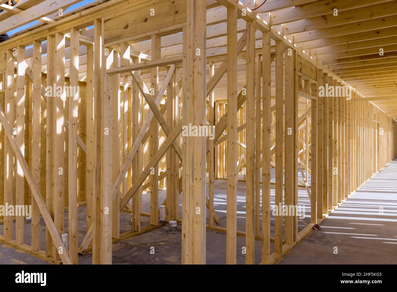 Veduta aerea di casa incompiuta con telaio in legno Foto Stock