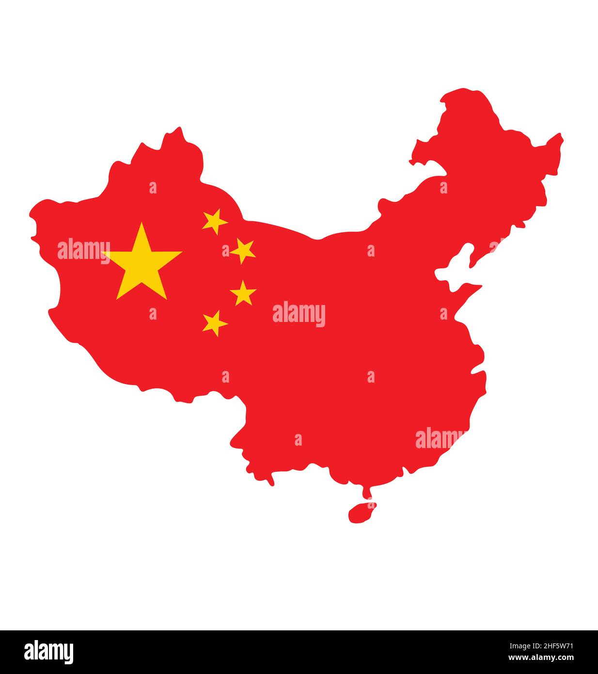 Mappa stilizzata semplificata dei popoli prc repubblica di Cina con il vettore icona della bandiera cinese isolato su sfondo bianco Illustrazione Vettoriale