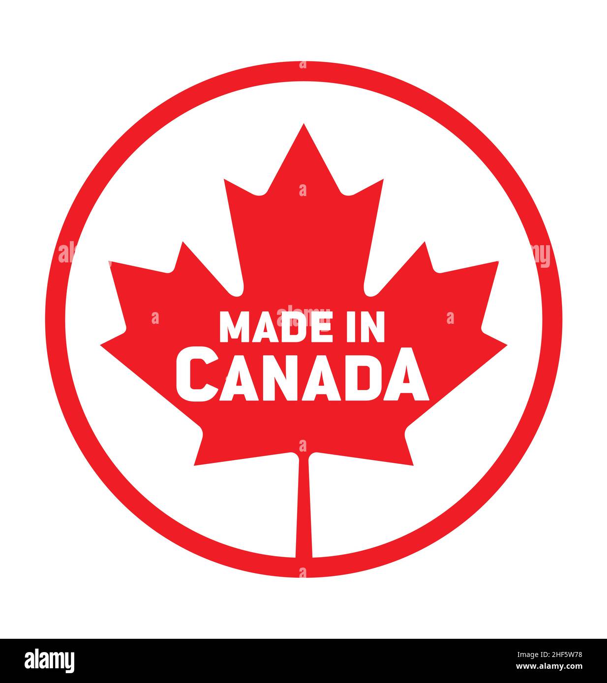 Made in Canada foglia di acero logo circolare icona rosso vettore canadese isolato su sfondo bianco Illustrazione Vettoriale