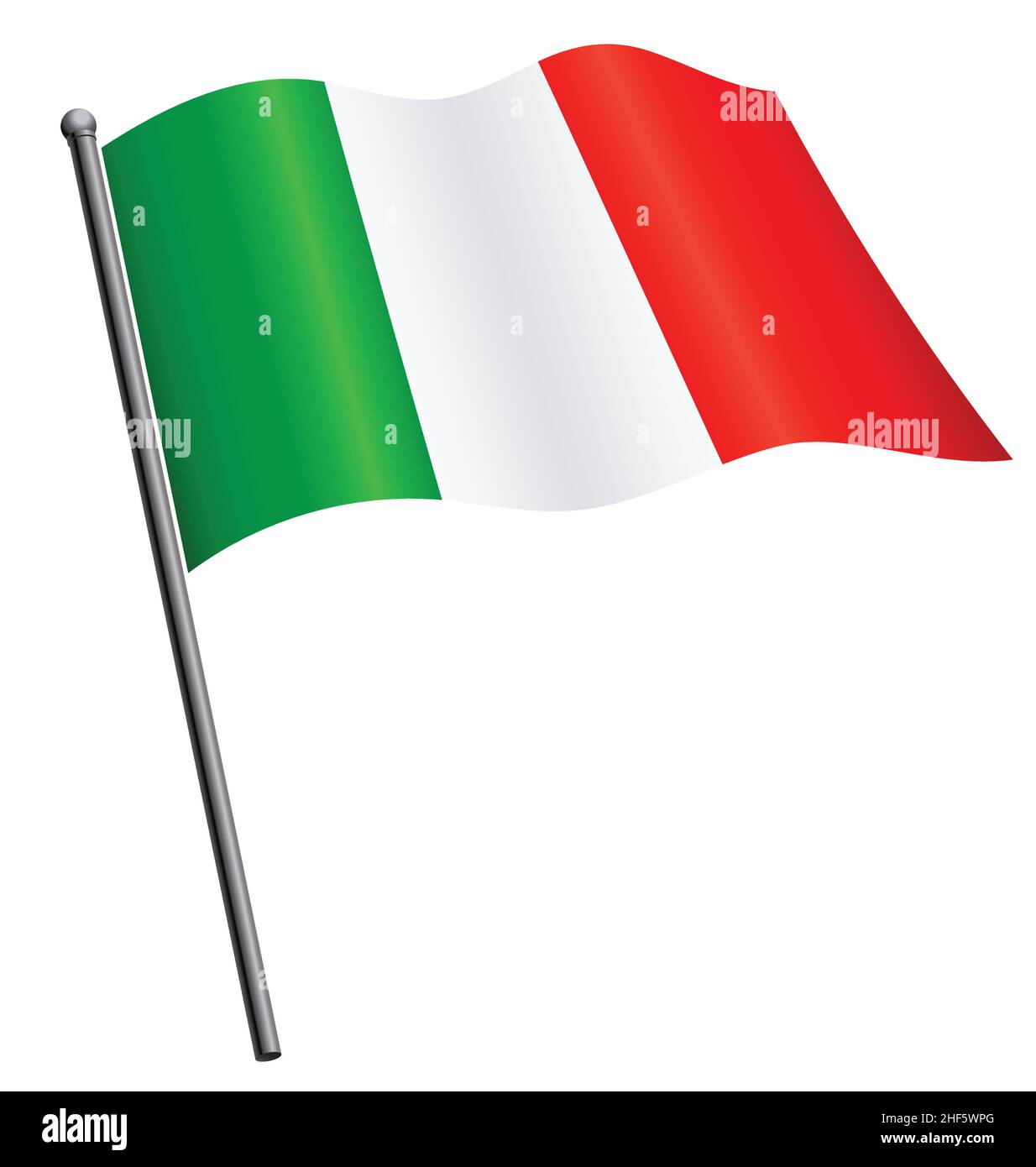 flying waving bandiera italiana d'italia su flagpole serigrafia icona vettore isolato vettore illustrazione vettoriale Illustrazione Vettoriale
