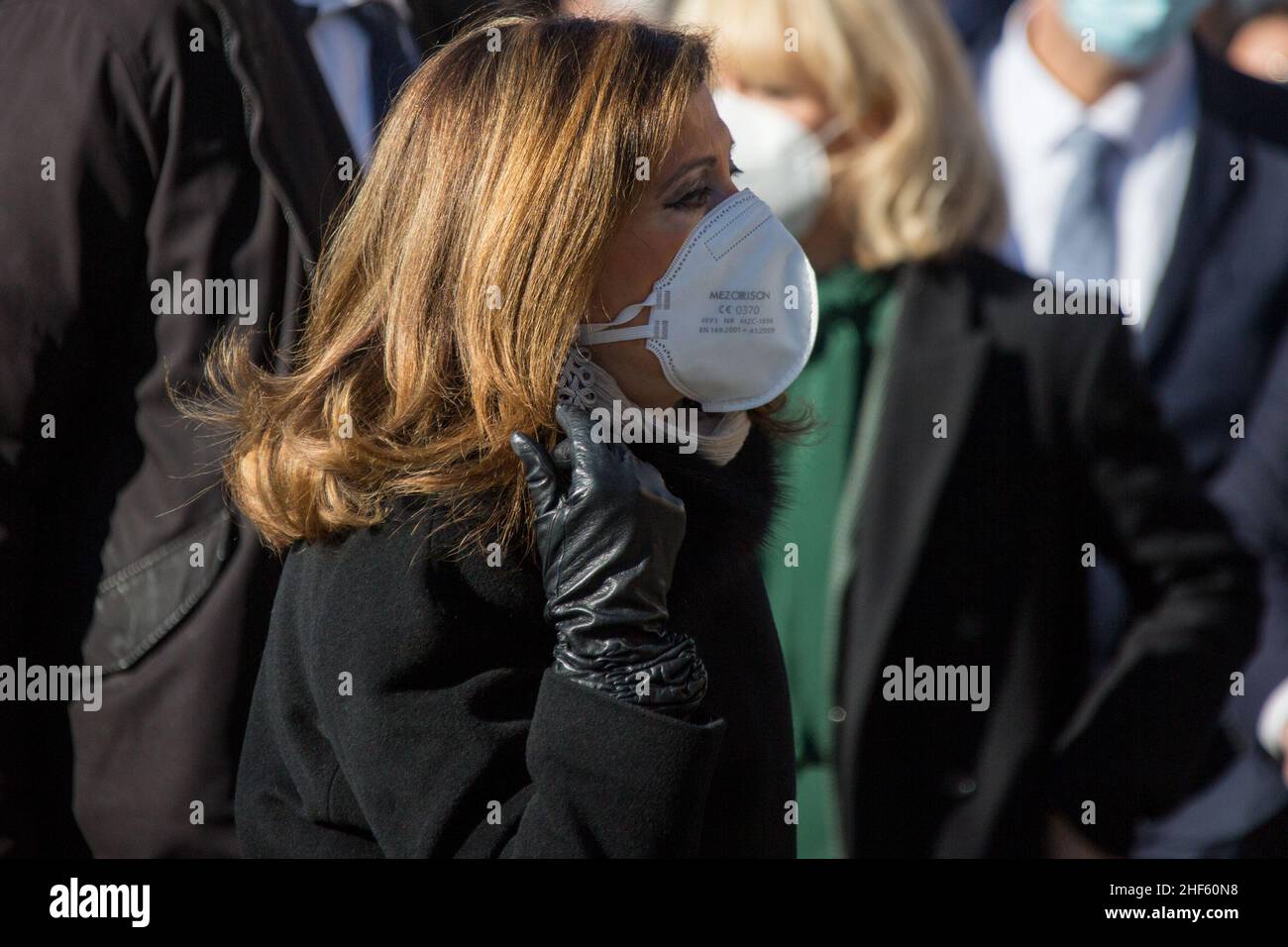 Roma, Italia. 14th Jan 2022. Maria Elisabetta Alberti Casellati, Presidente del Senato italiano, partecipa ai funerali di Stato del Presidente del Parlamento europeo, David Sassoli, nella Basilica di Santa Maria degli Angeli e dei Martiri a Roma. David Sassoli morì il 11th gennaio 2022 all'età di 65 anni a seguito di una 'disfunzione del suo sistema immunitario'. Credit: LSF Photo/Alamy Live News Foto Stock