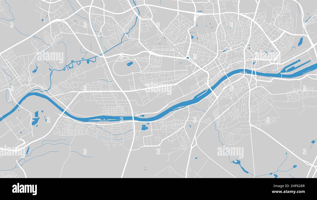 Illustrazione vettoriale della mappa del fiume. Mappa del fiume principale, città di Francoforte, Germania. Corso d'acqua, flusso d'acqua, blu su sfondo grigio mappa stradale. Silhouette dettagliata Illustrazione Vettoriale