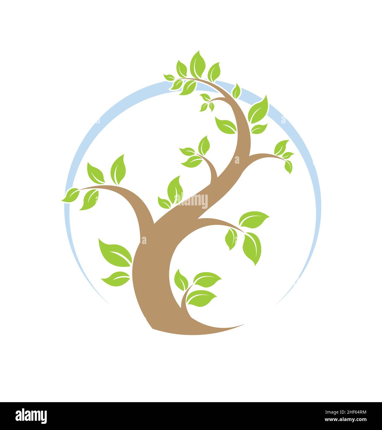 elegante curvo stilizzato vorticosamente verde eco albero logo vettore isolato su sfondo bianco Illustrazione Vettoriale