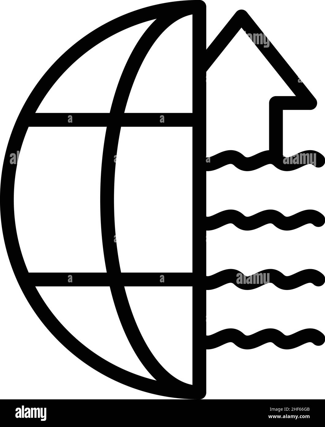 Vettore di contorno icona del livello del mare del clima. Alluvione globale. Cambio dell'oceano Illustrazione Vettoriale