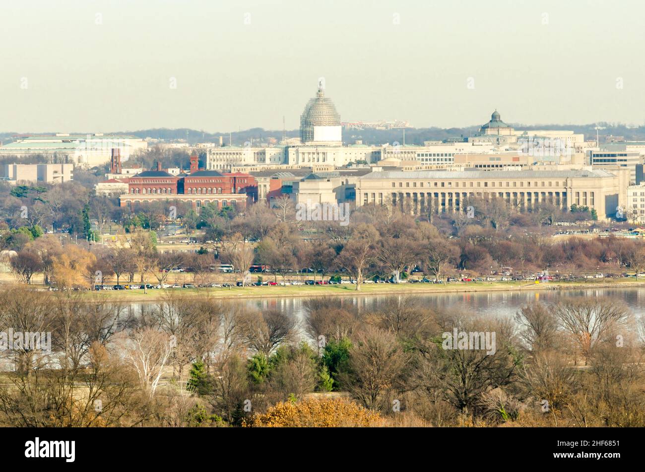 Washington DC Skyline. Vista aerea del fiume e del Campidoglio degli Stati Uniti sullo sfondo Foto Stock