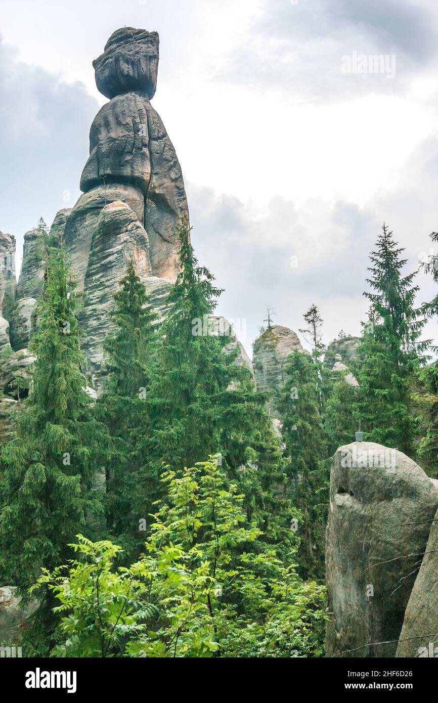 Sculture naturali nella città delle Montagne Rocciose di Adrspach - Riserva Naturale Nazionale della Repubblica Ceca, Europa. Foto Stock