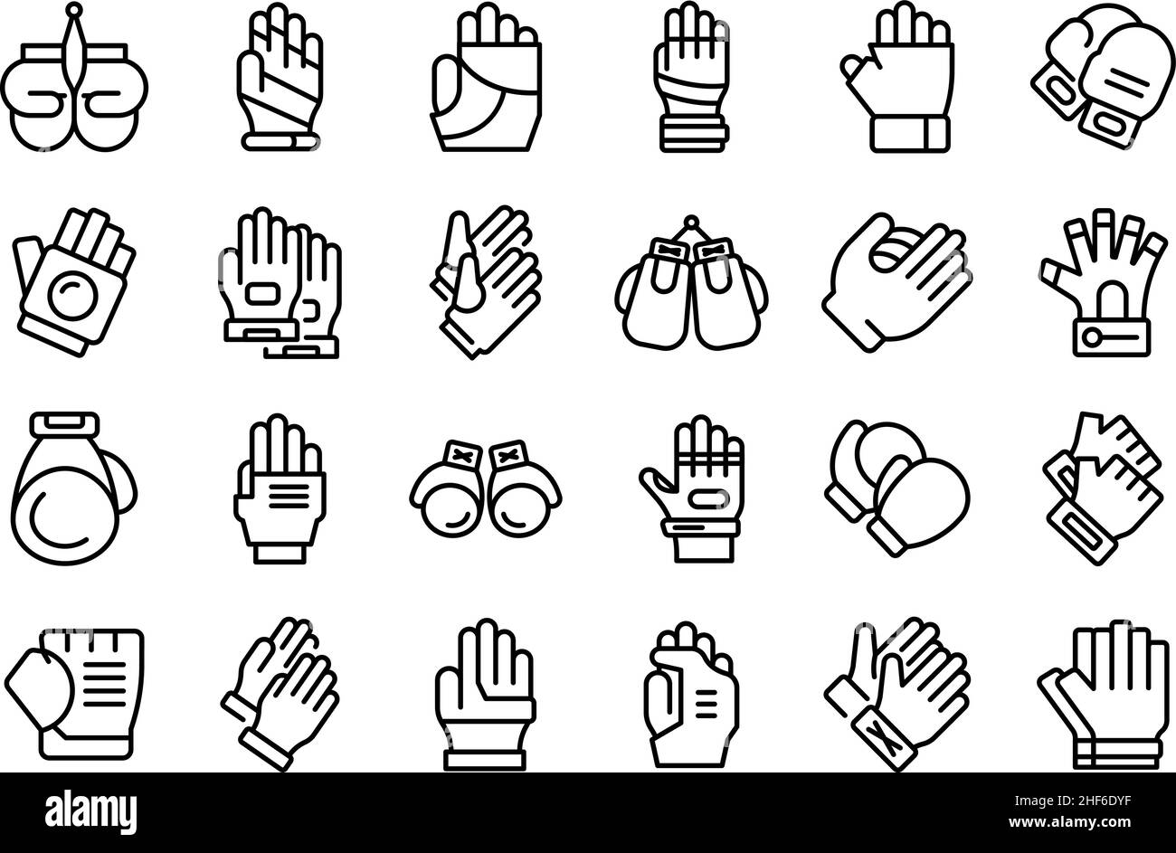 Guanti sportivi icone set contorno vettore. Dita sportive. Guanto invernale Illustrazione Vettoriale