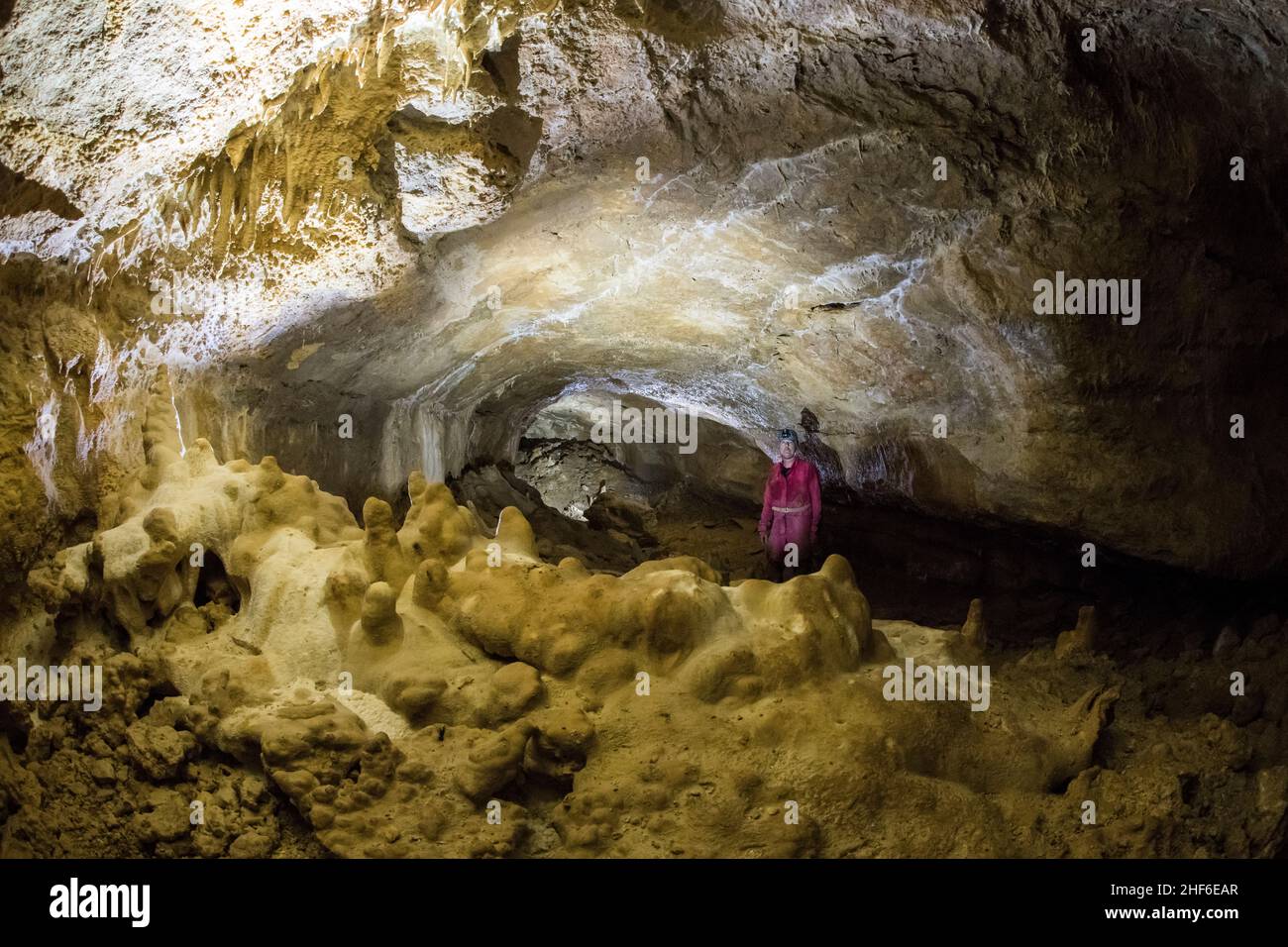 Stalattite grotta in Francia, Grotte de la Combe aux Moines Foto Stock