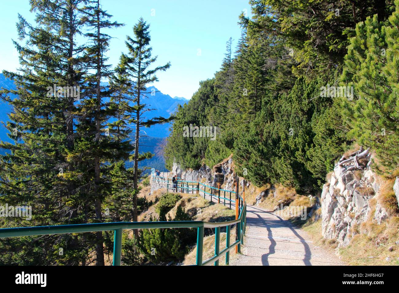 Escursione da Walchensee all'Herzogstand, 1731 m., Prealpi, Germania, Baviera, Alta Baviera, Tölzer Land, suggestivo sentiero escursionistico ti fa desiderare di fare escursioni Foto Stock